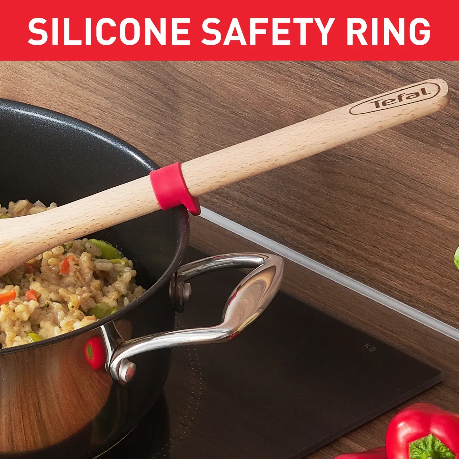 حلقه سیلیکونی ایمنی کفگیر چوبی تفال روی لبه قابلمه Silicone Safety Ring