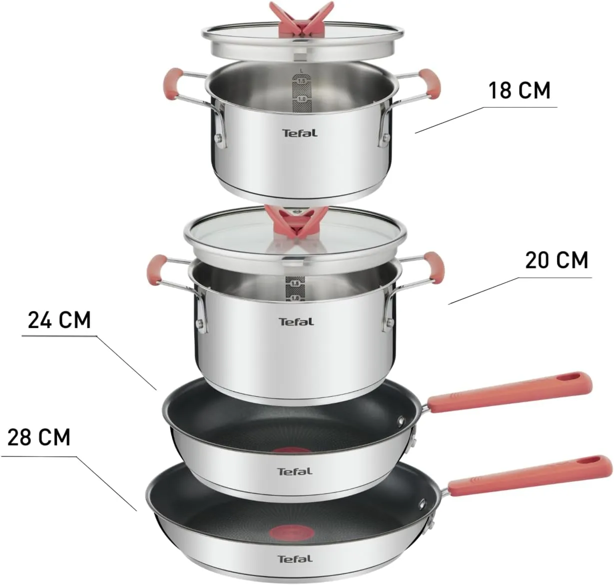 سرویس 6 پارچه استیل اپتی اسپیس نارنجی تفال مدل G720S604 ( تابه 24,28 / قابلمه 20,18) – تصویر ۳