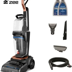 فرش‌شوی بیسل PowerWash HydroSteam به همراه اقلام جانبی، شلنگ، نازل‌ها و بطری‌های محلول شوینده