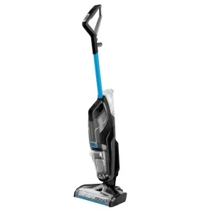 نمای کامل و طراحی ایستاده جارو شارژی و زمین‌شوی بیسل مدل CrossWave C6 Cordless با دسته آبی‌رنگ